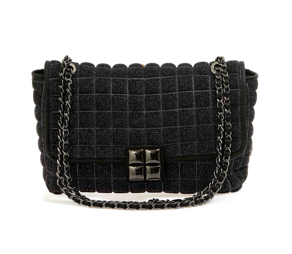Bprime-Parigi-big-borsa-donna-tessuto-3D-Cube-LUREX-NERO-1a