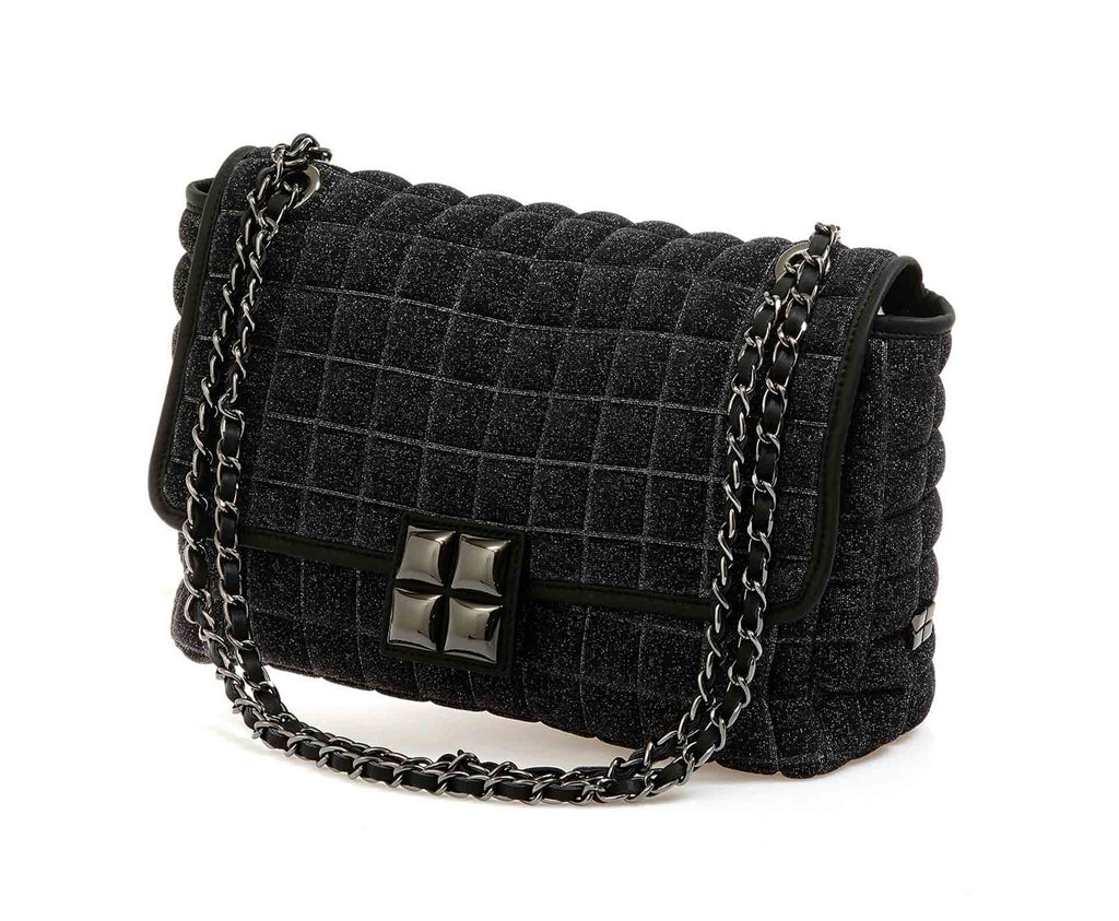 Bprime-Parigi-big-borsa-donna-tessuto-3D-Cube-LUREX-NERO-2a
